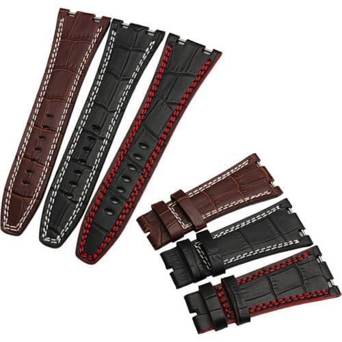 Watch band For AP straps 28mm black brown red 100% Genuine Leather Handmade Watch Band Strap steel deployment buckle WATCHBAND