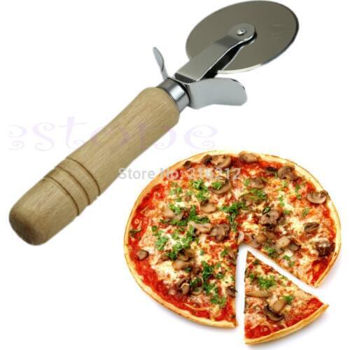 Stainless Steel Wood Handle Pastry Nonstick Pizza Cutter Wheel Slicer Blade Grip Tool