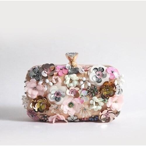 Pink Black Blue Flower Sweet Diamond Woman Evening Bag For Bridal Wedding Lady Dinner Party Crystal Handbag Female Clutch Purse