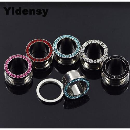 Yidensy 2pcs Crystal Ear Plug Tunnels 5mm Stainless Steel Piercings Earring Rhinestone Ear Stretcher Punk Metal Body Jewelry