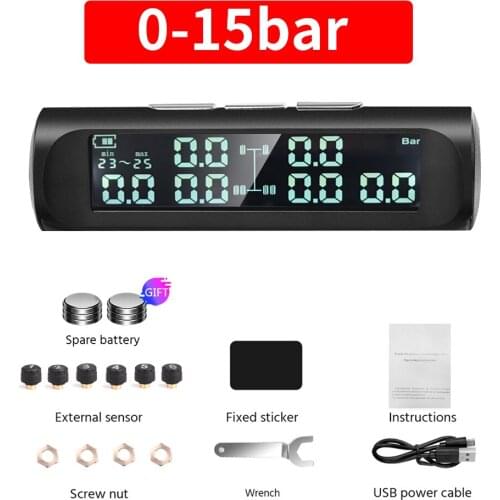 Tire Pressure Monitoring System Auto Motobike Truck TPMS LCD Color Tire Pressure Gauge 6PCS External sensor Car Alarm