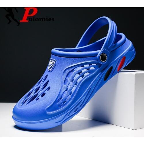 PULOMIES Summer Men Slippers Sandals Massage Clogs Outdoor Garden Shoes Men Pool Sandals Bathroom Slides Mules Beach Slippers
