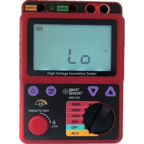 Smart Sensor AR3125 0.0M~1000G Ohm, 500~5000V High Voltage Insulation Resistance Tester Megohmmeter Megger