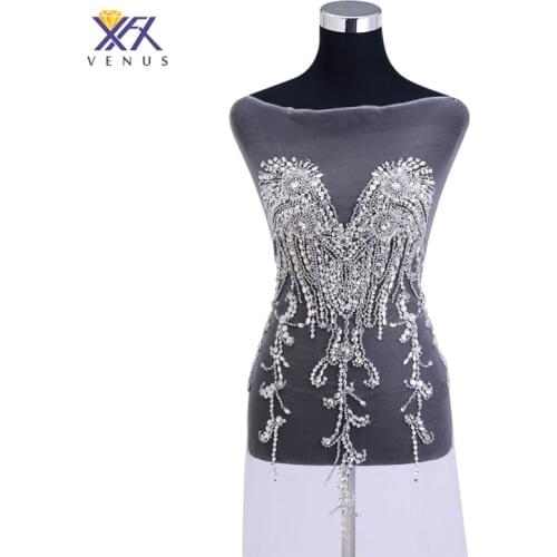 XFX VENUS 1pc beautiful flowers beaded bodice applique and crystal bodice Lady handmake Wedding Dress Accessories