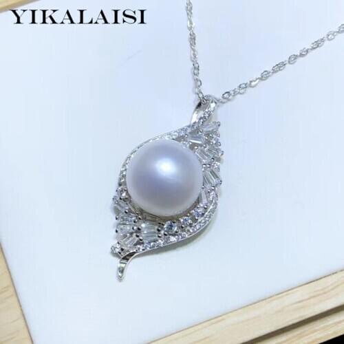 YIKALAISI 925 Sterling Silver Pendants Jewelry For Women 11-12mm Oblate Natural Freshwater Pearl Pendants Necklaces
