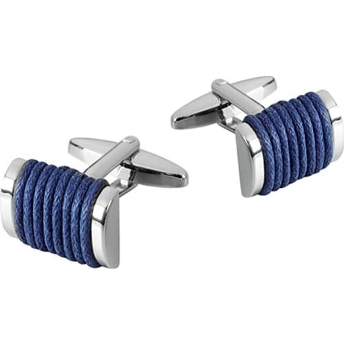 New Style Fashion Men Cufflinks Casual Business French Shirts Cuff Links Blue Black Wine Red Weaving Leather Cord Cufflinks
