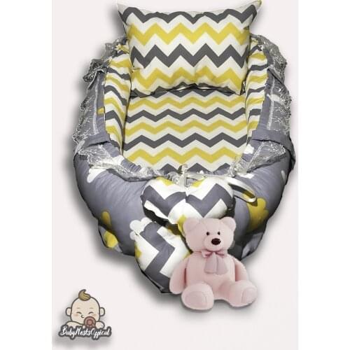 Yellow Chevron Striped Organic Cotton Baby Bed