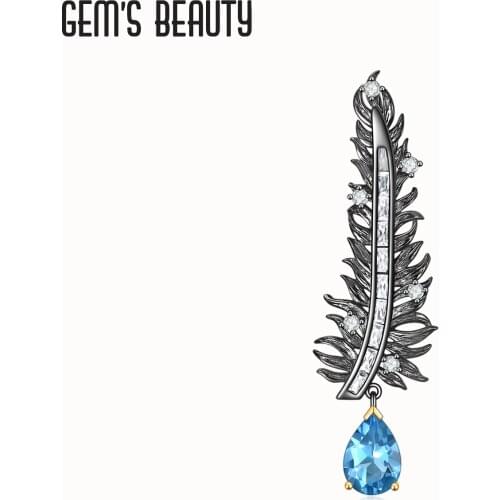 Gems Beauty Womens Brooch Pins Coat Accessories Jewelry Gifts Feather Original Swiss Blue Topaz Brooches For Womens Clothing