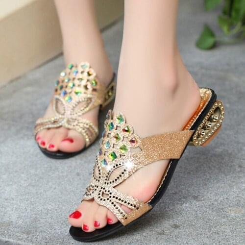 Women Shoes 2021 New Fashion ladies Sequin Rhinestone Sliders Summer Indoor Outdoor Comfort Female Sandals Light Open Toe Shoes