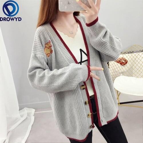 2021 Autumn and Winter Version of V-neck College Style Lazy Knit Cardigan Women Loose Short Single-breasted Sweater Coat Trend