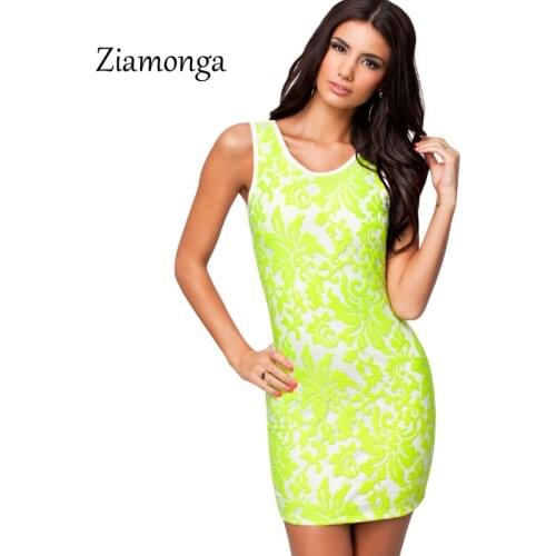 Ziamonga Women Summer Dress 2017 Fashion Sleeveless Tank Floral Printed Lace Dress Vestido De Renda Sexy Club Bodycon Dress