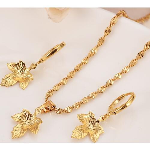 Gold dubai india africa Necklace Earring for women Party Gift vintage maple leaf daily mother gift DIY charms girls Fine Jewelry