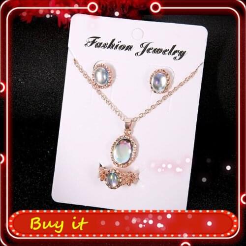 1 Set Women Jewelry Earrings Ring Necklace Pendant Stone For Gifts Wedding Party