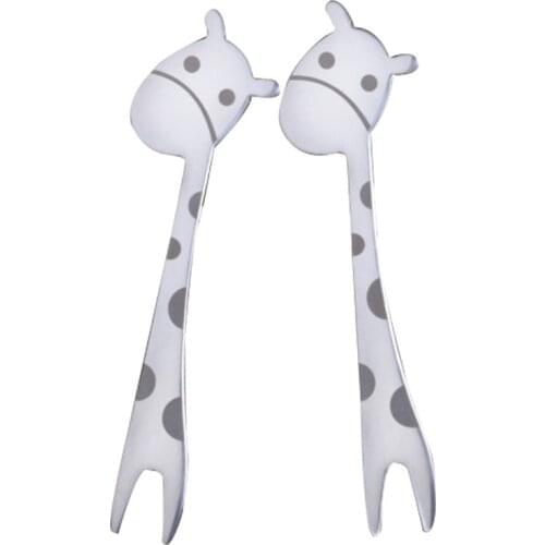 1Pc Stainless Steel Cartoon Giraffe Fork Fruit Salad Vegetable Cake Dessert Snack Toothpick Gadgets Home Tableware Kitchen Tool