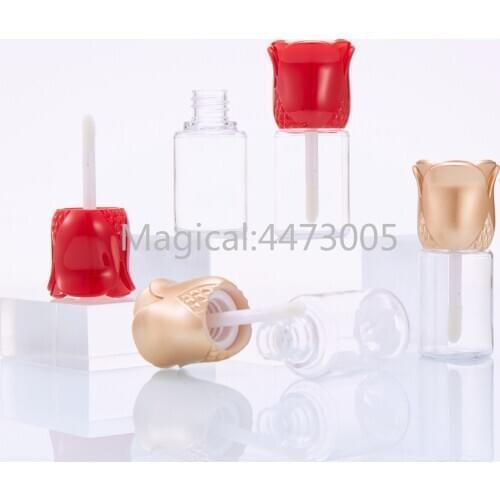 10-100pcs 15ml Empty Lip Gloss Tubes Transparent Lip Balm Bottle Lipgloss Tube Containers Rose Flower Shaped Cap Lipgloss Bottle