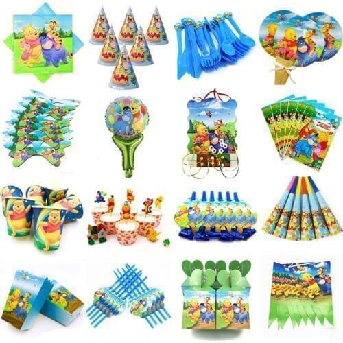10 Kids Winnie Bear Disposable Tableware Happy Birthday Party Supplies Festival Decoration Event Party Favor Gender Reveal Decor
