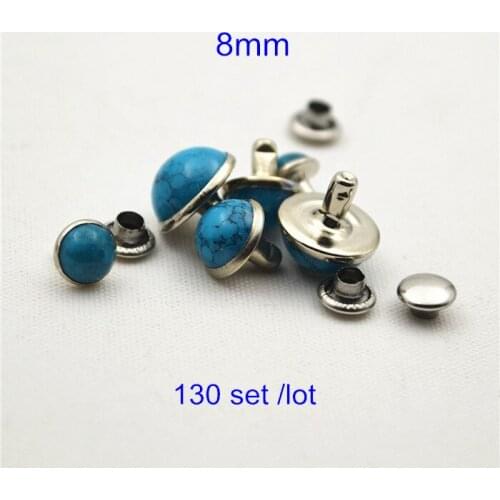 130 Set Blue Turquoise Rivet Studs,Acrylic Domed Turquoise Silver Metal Base Cup Rivet - 8mm - Leather Crafts Decoration Rivet