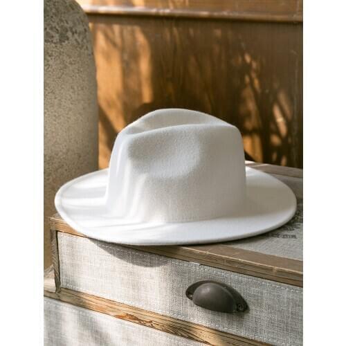 2021 Luxury Pure Wool Fedoras Women Men Winter Spring White Wool Plain Jazz Cap Short Brim Felt Hat Wedding Church Sombrero Cap