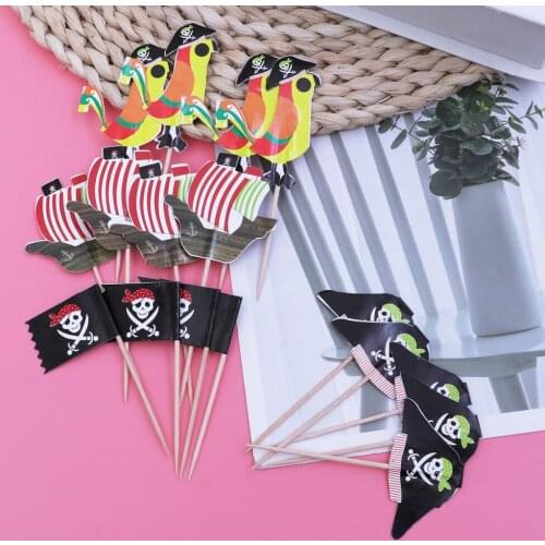 48pcs Pirate Theme Fruit Cake Toppers Practical Party Decoration Use Cake Decor Use for Birthday Party Use