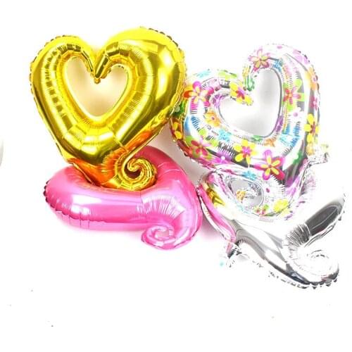 50pcs/lot 18 inch gold/pink/blue hook Heart shaped foil balloons Wedding Valentines Day Decor i love you inflatable air globos