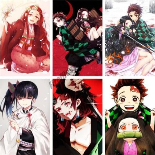 DIY 5D Diamond Painting Demon Slayer Anime Diamond Embroidery Full Square Drill Cross Stitch Kits Mosaic Room Decoration