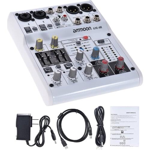 Ammoon AM-6R 8-Channel Digital Audio Mixer Mixing Console Built-in 48V Phantom Power Support Powered by 5V Bank with Adapter USB