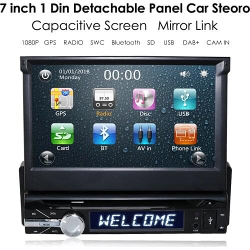 1Din Car Stereo GPS Navigation DVD Multimedia 7 Inch Radio Player Detachable Panel Car Headunit Bluetooth Steering Wheel Control