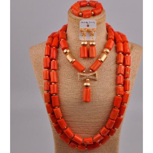 White Red Orange Nigerian Coral Beads Jewelry Set African Wedding Necklace Bridal Jewelry Sets Bride Set 2-02C2