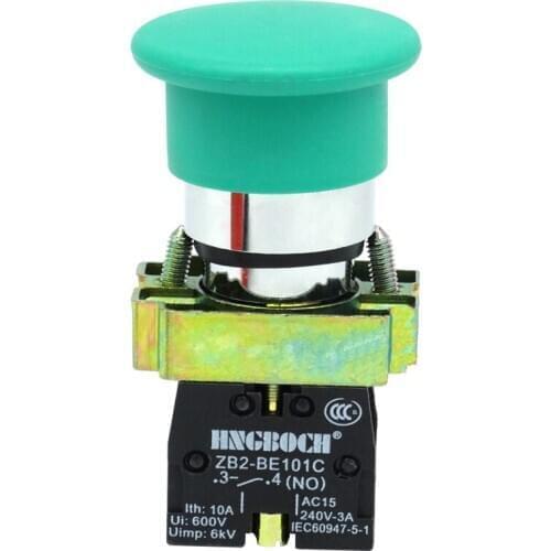 Free shipping 5pc XB2-BC42 1 NO Self reset Green Mushroom Head Push Button Switch Opening hole 22mm