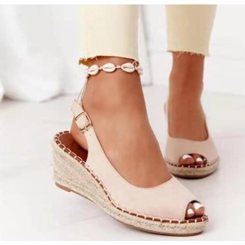 Rome Casual Sandals Wedges Fish Mouth Shoes Pumps Ankle Buckle Open Toe Med Summer Women Shoes Fashion Wedges Shoes