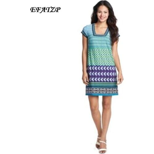 [EFATZP] Runway High Street Fashion Designer Womens Elegant Print Short Sleeves XXL Day dress Stretch Jersey Silk Dress