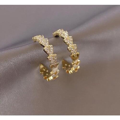 Statement Triangle C Shape Gold Metallic Hoop Earring for Women Femme Shiny Stylish Rhinestone Oorbellen Jewelry Pendientes