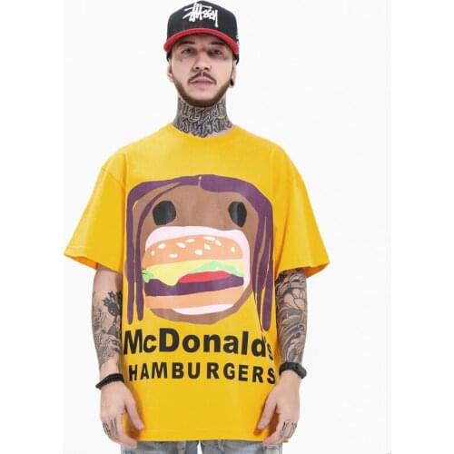 Hip Hop T-shirt Mens Streetwear Oversized Cartoon Foam Printing Tshirt Harajuku Cotton Loose Top Summer Round Neck Short sleeve