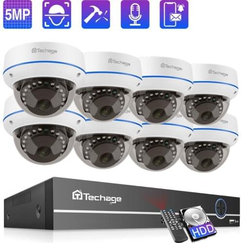 Techage 8CH 5MP POE NVR Dome Camera System Audio Sound Record Vandalproof Camera Indoor CCTV Video Security Surveillance Set P2P