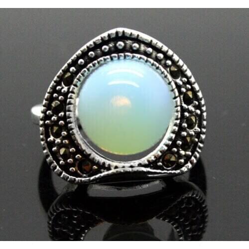 Wholesale good wholesale Pretty 6mm Opal Bead 13X15MM Marcasite 925 Sterling Silver Ring 7/8/9/10