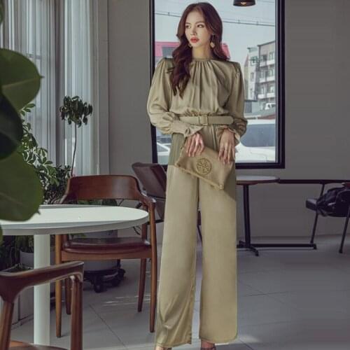 Overalls for Women Elegant Wide Leg Puff Sleeve Long Playsuit Rompers Womens Office OL Jumpsuit Feminino Playsuit