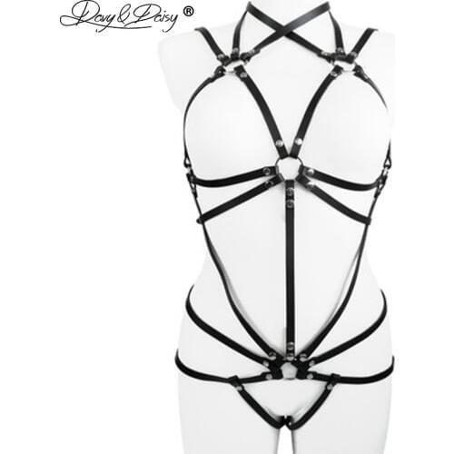 DAVYDAISY Leather Bodysuits Belt Bandage Rave Punk Body Harness Sexy Lingerie Teddies Nightclub Wear Costumes Cage Straps TE538