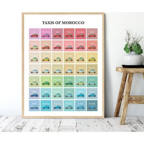 Colorful Canvas Painting Taxis of Morocco Prints and Posters Travel Souvenir Vehicle Wall Art Pictures for Kid Bedroom Dormitory