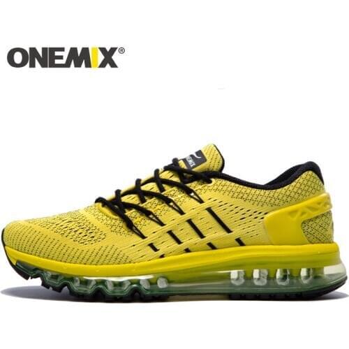 ONEMIX Men Yellow Sport Running Shoes Breathable Road Walking Shoes Outdoor Male Athletic Sport Walking Air Cushion Sneakers