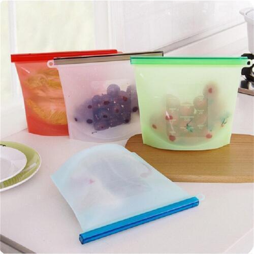 Reusable Silicone Vacuum Seal Food Fresh Bag Fruit Meat Milk Storage Containers Refrigerator Bag Ziplock Kitchen Organizer