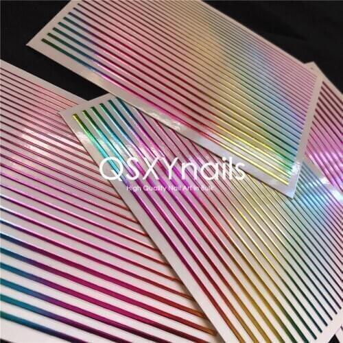 100pcs High Quality Metal Rainbow Stripes Adhesive Sticker 3D Colorful Nail Art Sticker Flexible Stripe Decals Nail Art Manicure