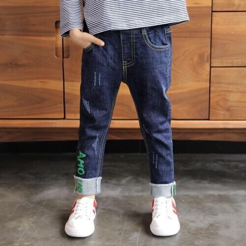 2020 new spring and autumn childrens denim pants fashion hip-hop boys jeans cartoon holes jean for boy denim long trousers