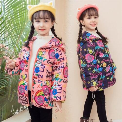 New Children down cotton-padded jacket Cartoon graffiti cotton coat 90% white duck down childrens cotton-padded jacket