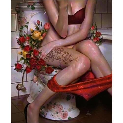 New Arrivals 5D DIY Full Round Diamond Painting Toilet Woman 3D Embroidery Cross Stitch Rhinestone Mosaic Home Decor Art Y298