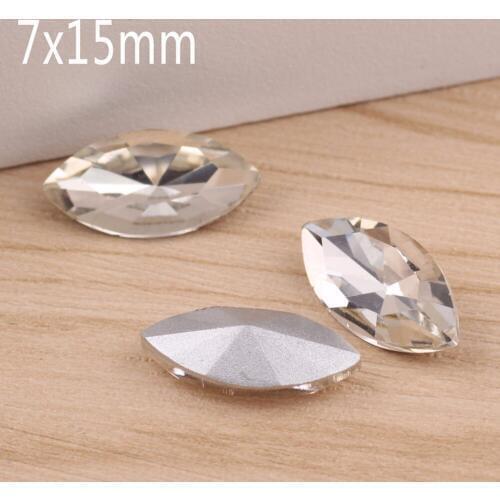 Onwear 252pcs 7*15mm crystal clear marquise horse eye point back glass stone beads diy for jewelry making garment decoration