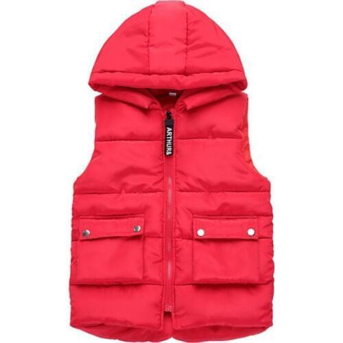 Girl autumn and winter windproof warm vest Girl hooded sleeveless vest Girl solid color fashion cold vest