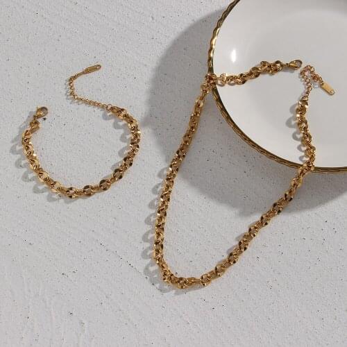 2021 New Coffee Beans Shape Gold Stainless Steel Chain Necklace Fashion Tarnish Free Bracelets Bangles Gold Jewelry Sets