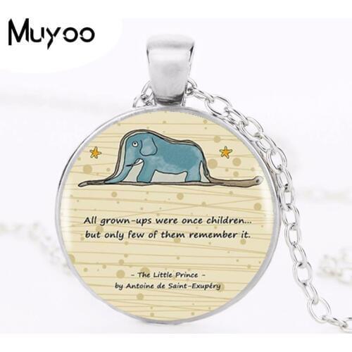 2017 The Little - Elephant Pendant Quote Choker Statement Round Glass Necklace For Women Dress Accessories Jewelry HZ1
