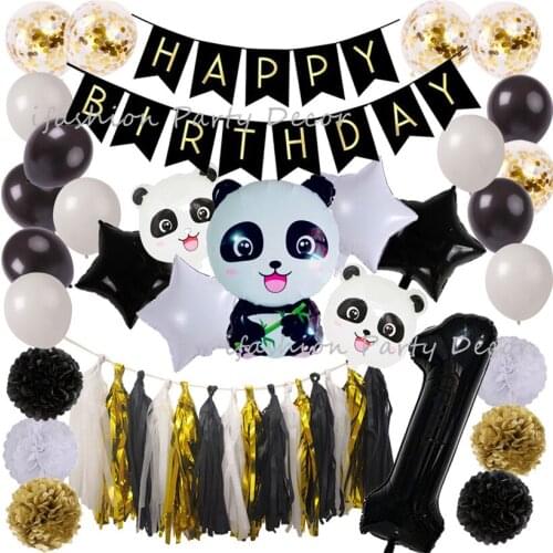 Panda Party Supplies Black White Panda Balloons for Baby Kids First Birthday Party Cartoon Jungle Animal Party Decoration Favor