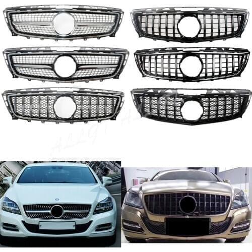 Front Racing Billet Bumper Grille Upper Grill Cover For Mercedes-Benz W218 CLS-Class 2011 2012 2013 2014 Diamond GTR